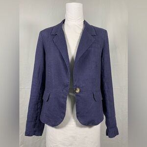 Kenar Navy Blue 100% Linen Blazer – Striped Lining - Size Medium